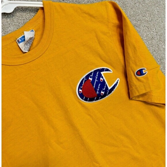 Vintage Champion Shirt Size Small Yellow Embroidered Big Blue "C" Short Sleeve - Picture 1 of 8